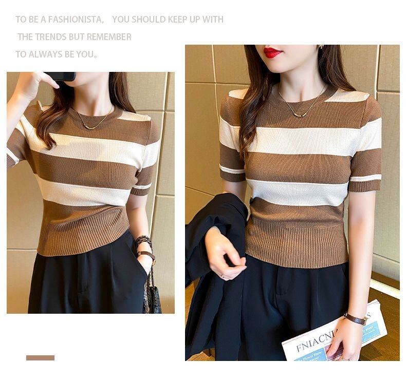 【tops】ストライプ柄ニットTシャツG20214