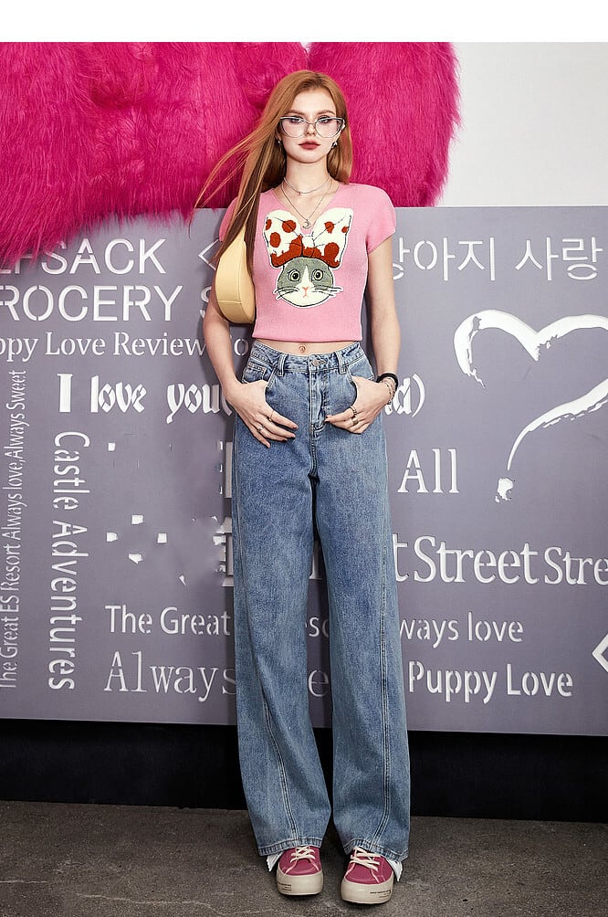 【tops】VネックニットプリントトップスG20926