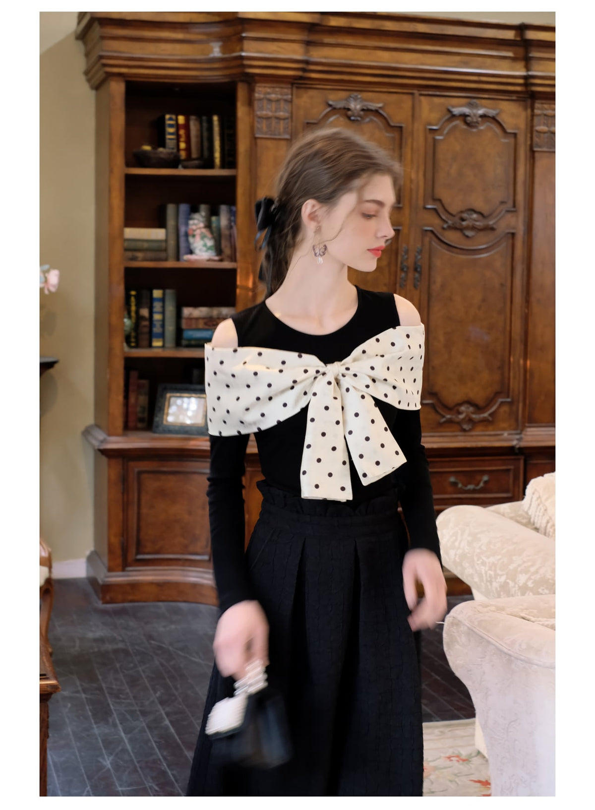 【tops】オフショルダーリボンニットトップス　N2796