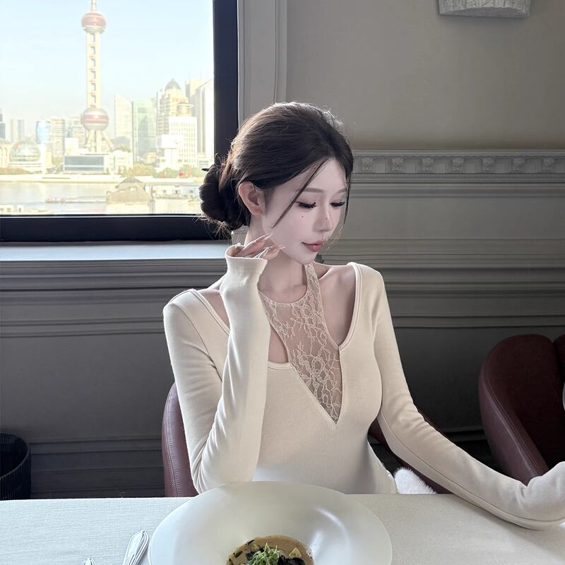 【tops】レースドッキングトップス Q7635