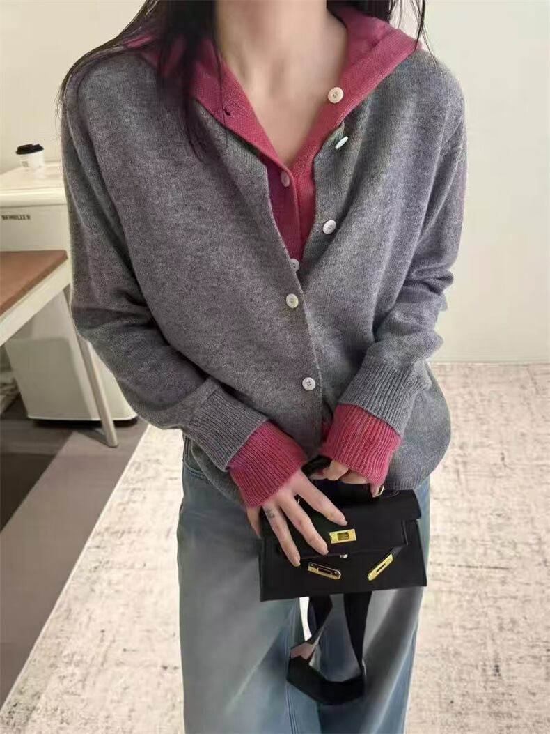 【outer】切り替え配色ニットカーデ　M29017