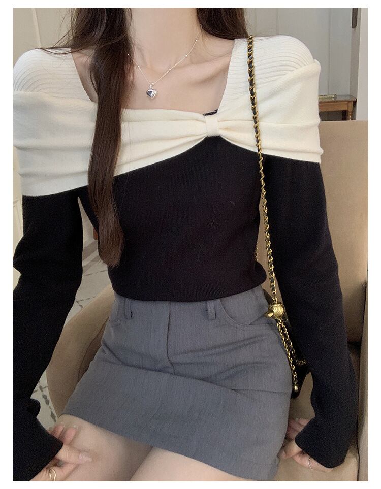 【tops】配色ニットトップス　M27702