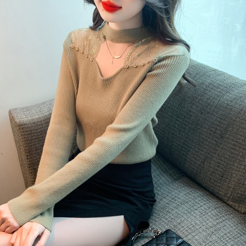 【tops】レースドッキングニットトップス　M27628