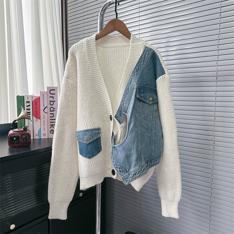 【outer】デニム切り替えニットカーデ　M25787