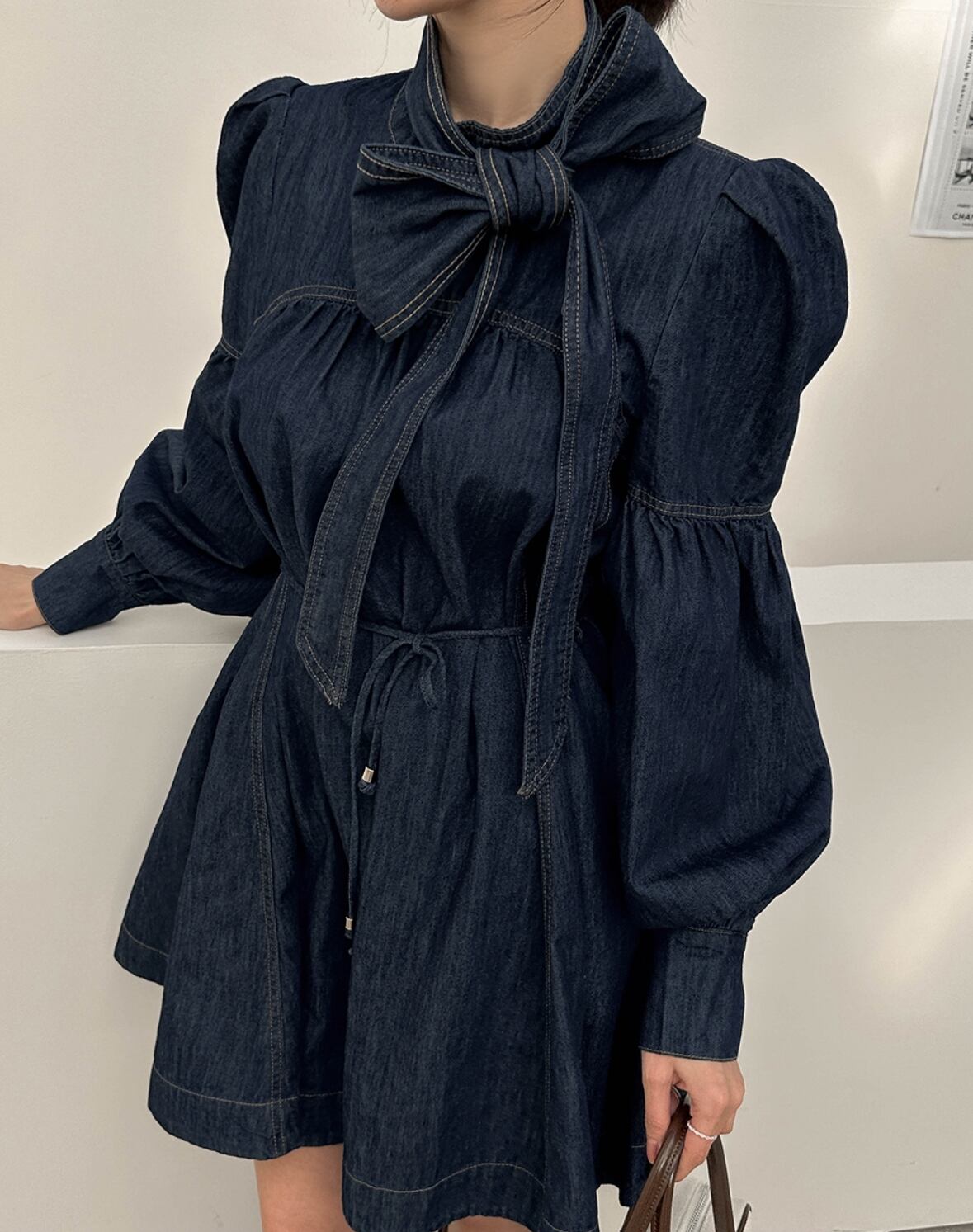 【dress】リボン付きデニムワンピース　M29769