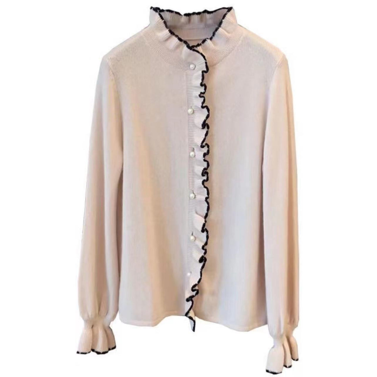【tops】パールフリルニットトップス　M19179