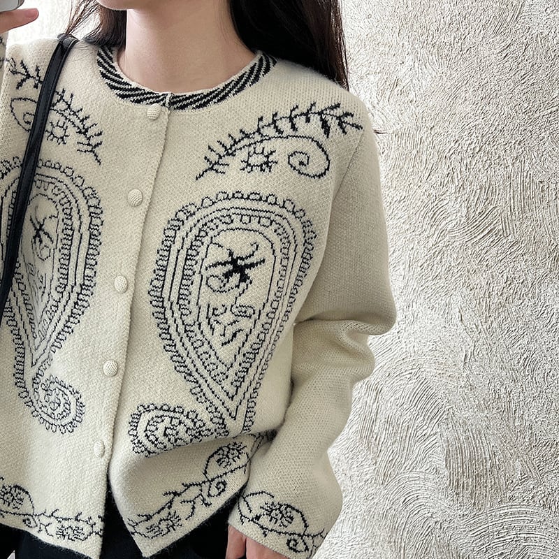 【outer】刺繡柄ニットコート Q7032