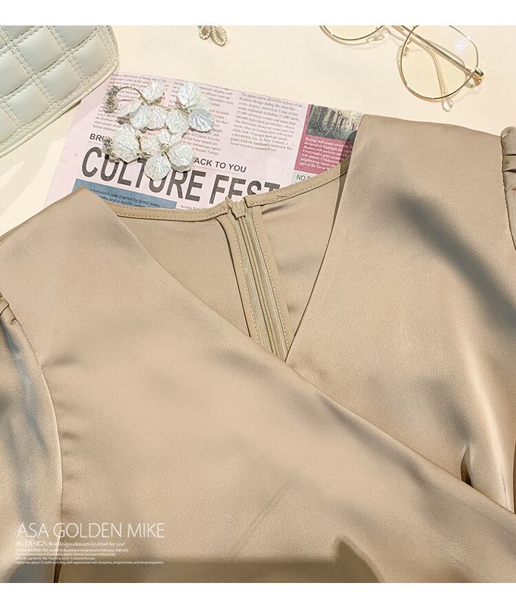 【dress】高級感!気質満点女性力を高める〜着痩せ長袖フランス風ワンピース G3466