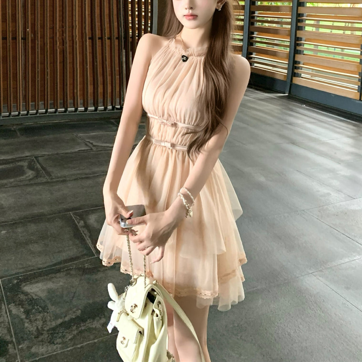 【dress】バックリボンチュールミニワンピース　M31380