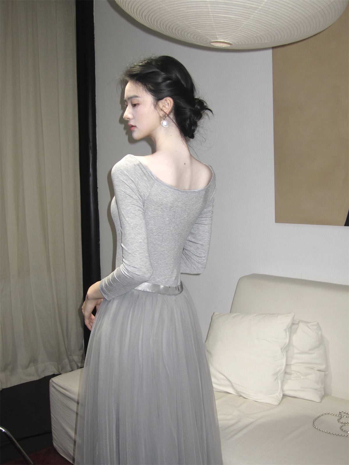 【dress】2WAYチュールドッキングロングワンピース　N3426