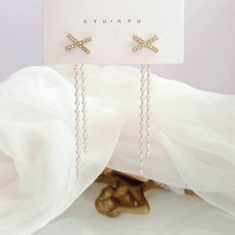 【小物】ファッションシンプルラインストーンフリンジピアスアクセサリー