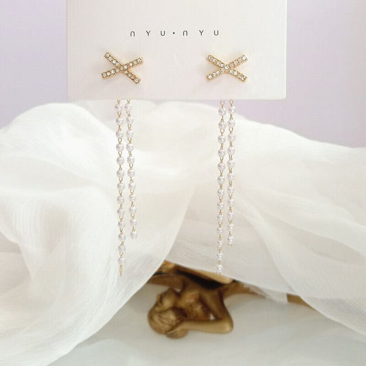 【小物】ファッションシンプルラインストーンフリンジピアスアクセサリー