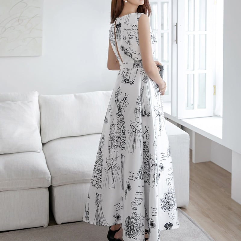 【dress】ノースリーブ美シルエットロングワンピース Q8355