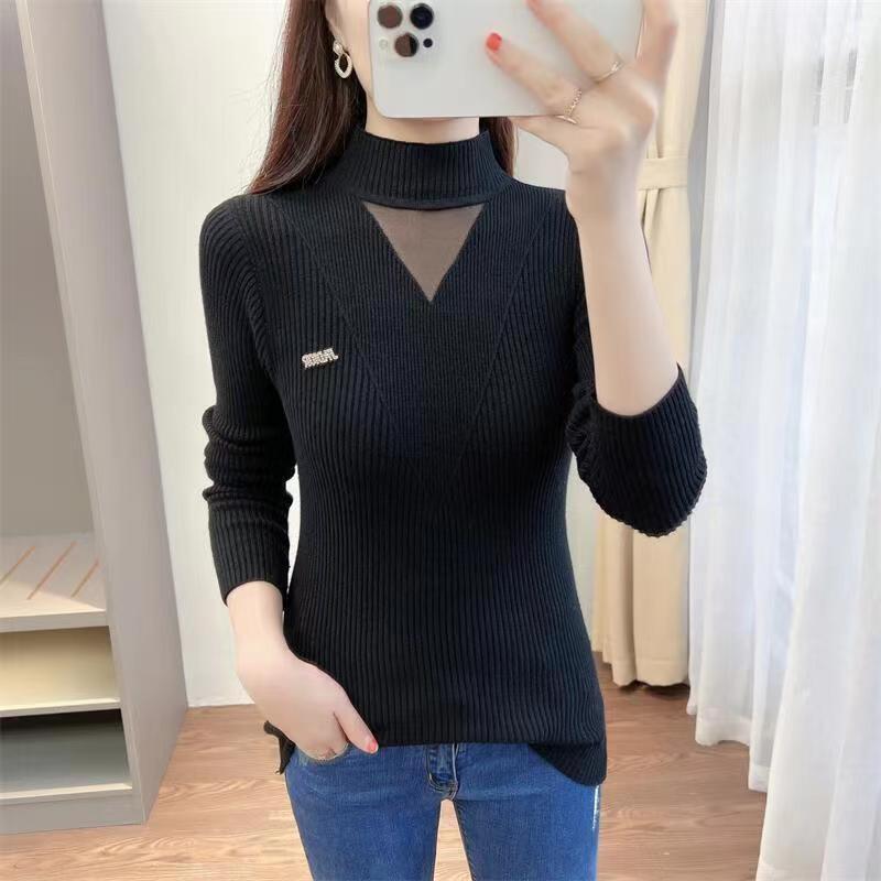 【tops】メッシュ切り替えニットハーフネックセーターG18037