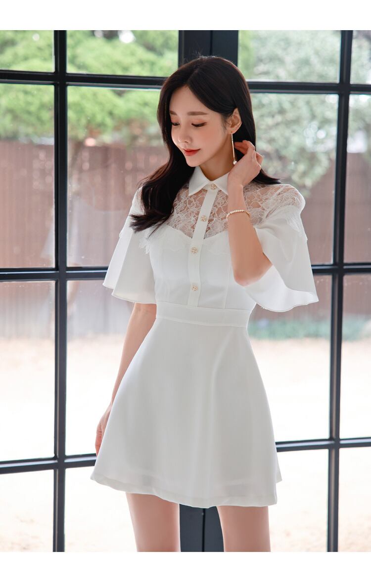 【dress】レース切り替え透かし彫りワンピース G21483