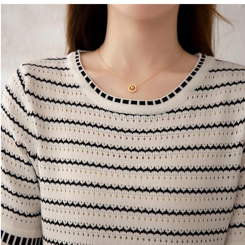 【dress】ストライプ柄ニットAラインワンピース G21126