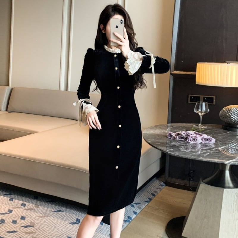 【dress】レース切り替えデートワンピース　N2394