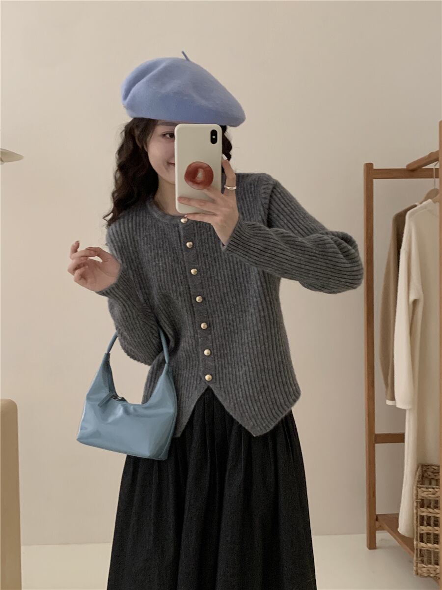 【outer】クルーネックニットカーデ　M18884