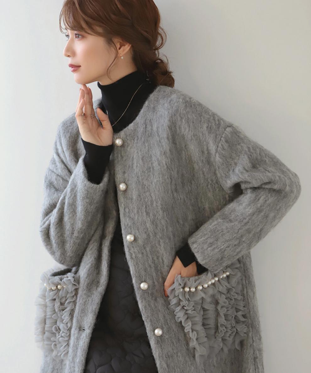 【outer】パールロング丈コート　M27778