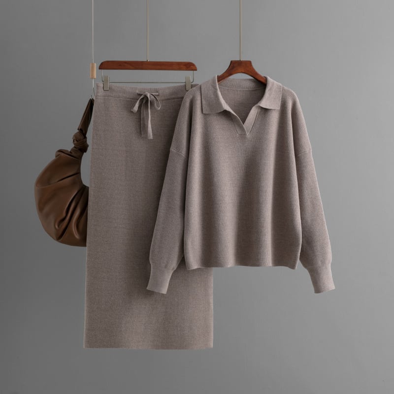 【set】POLOネックニットセーター+スカートセット　M27333
