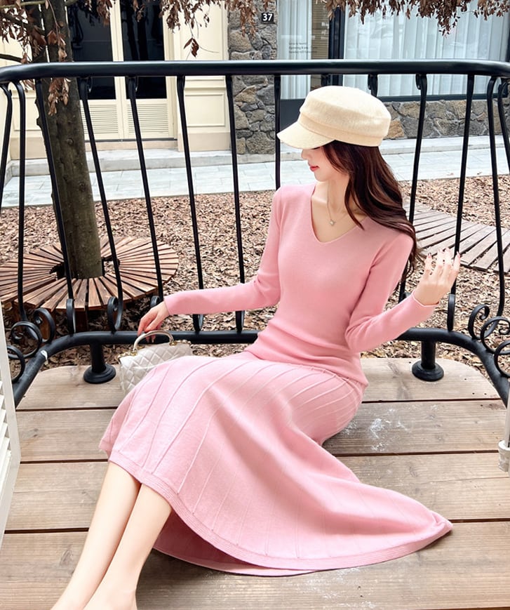 【dress】ニットマーメイドワンピース Q7673