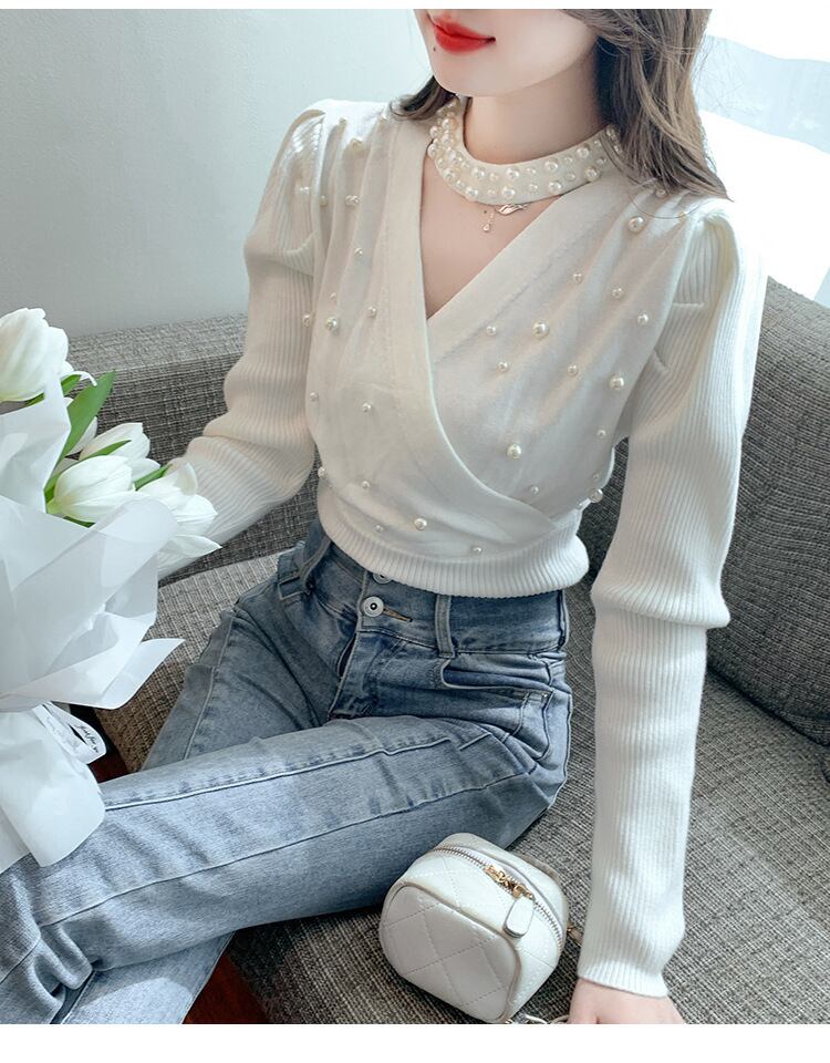 【tops】パールニットトップス　M19018