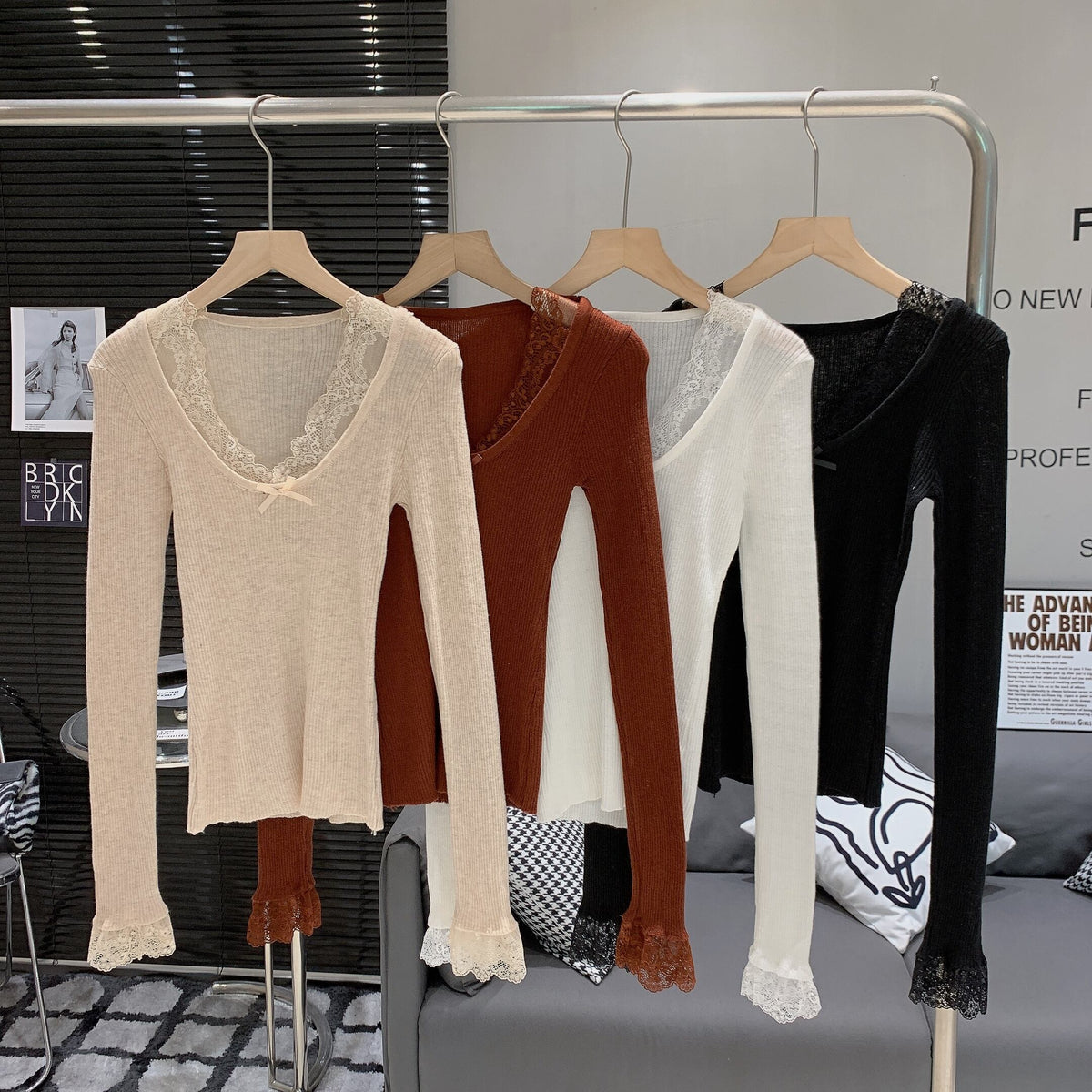 【tops】レースドッキングニットトップス　N2897