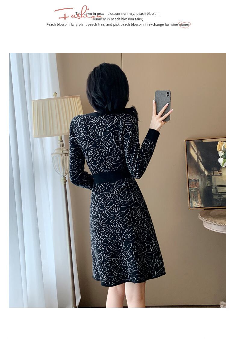 【dress】ジャカードVネックニットワンピース　M27683