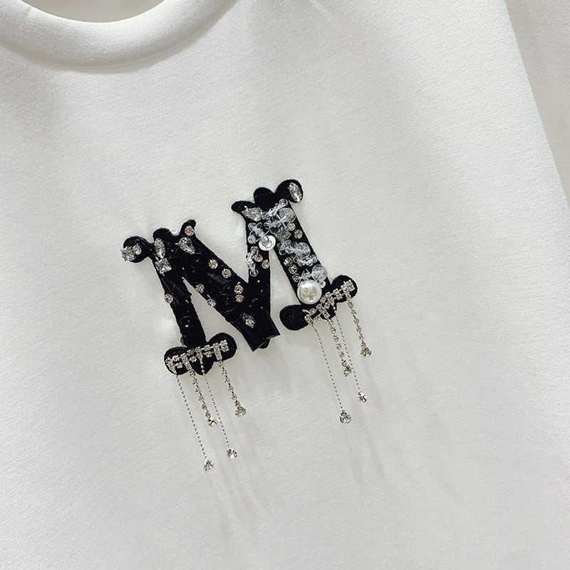 【tops】半袖英字柄フリンジＴシャツF7457