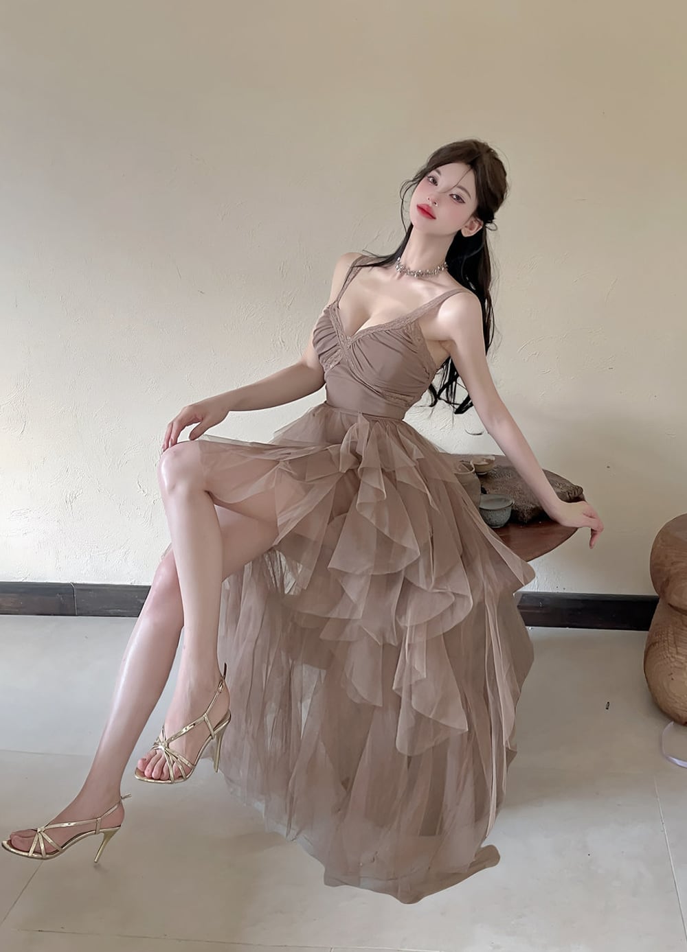 【dress】イレヘムチュールキャミワンピース Q7575