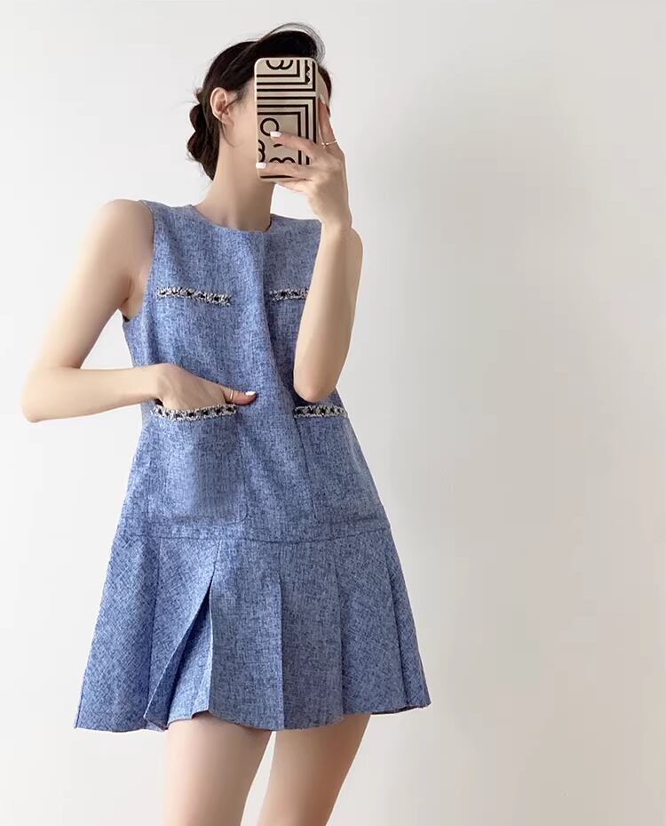 【dress】ノースリーブプリーツワンピース Q8361