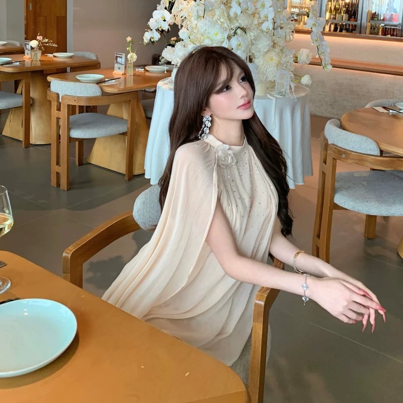 【dress】ビジューケープデザインミニワンピース Q8522