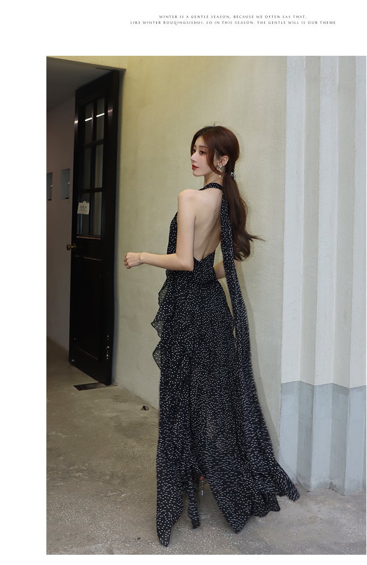 【dress】ドット柄ホルターネックワンピース　M25281