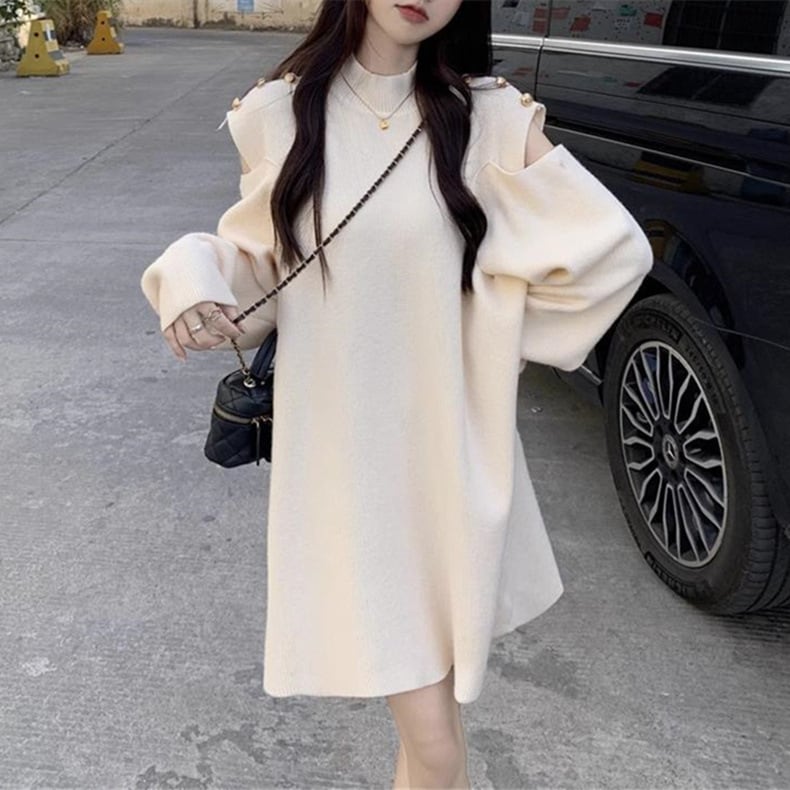 【dress】オフショルダーニットワンピース　M18697