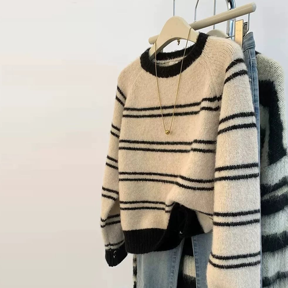 【tops】ボーダー柄ニットセーター　M29272
