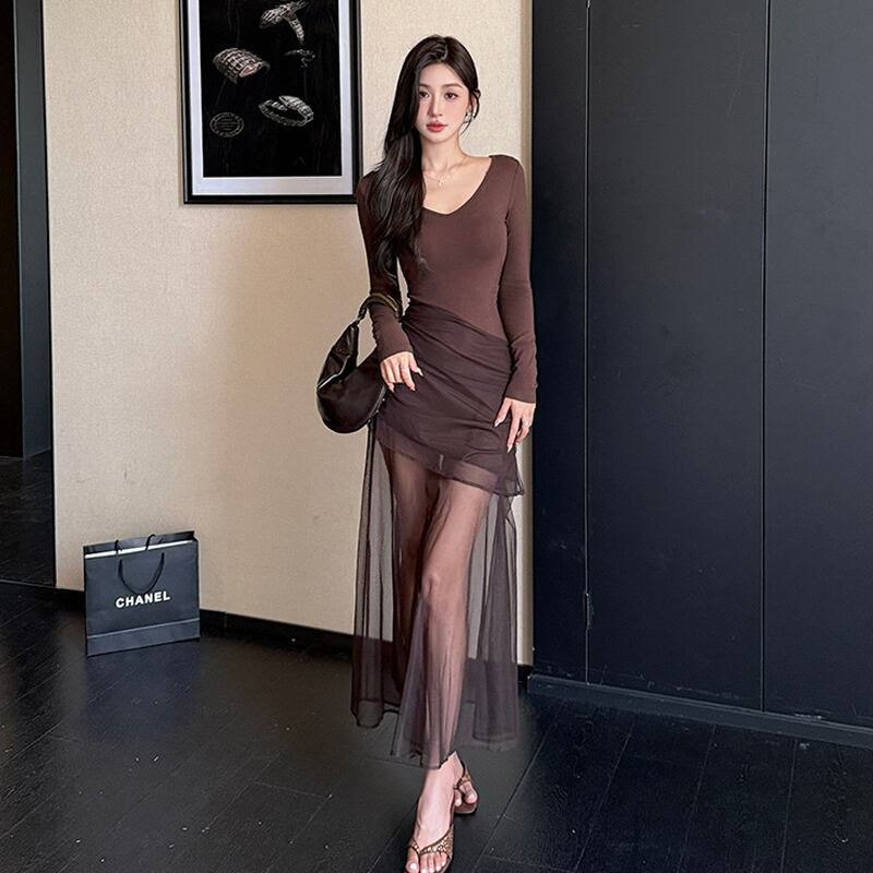 【dress】チュールドッキングワンピース Q6910