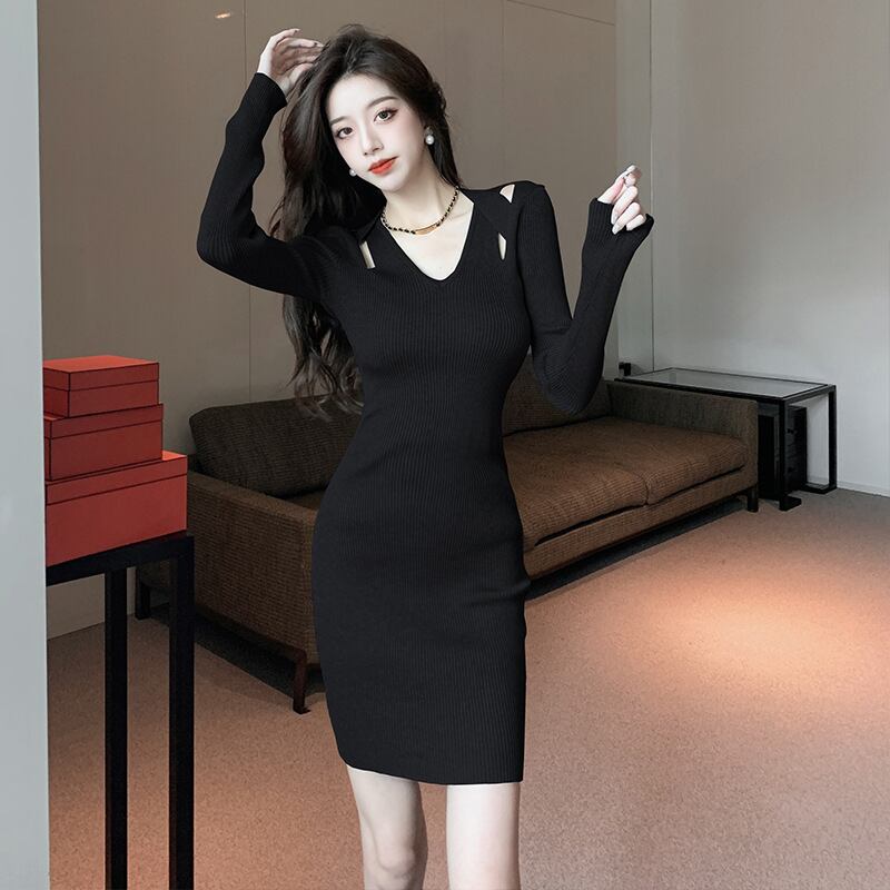 【dress】Vネックニットワンピース　M18244