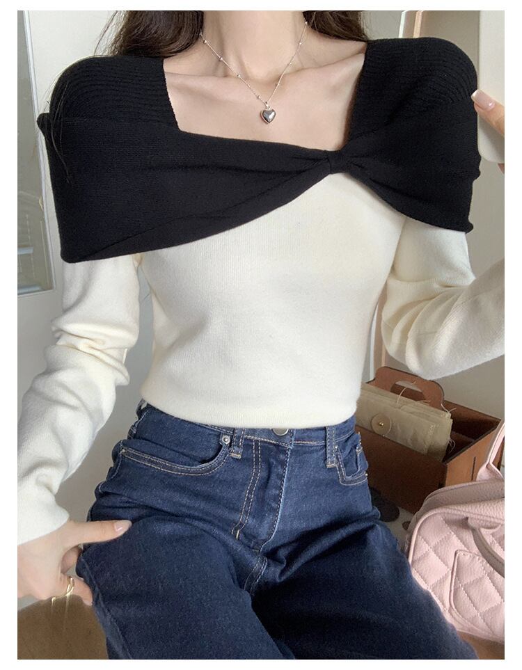 【tops】配色ニットトップス　M27702