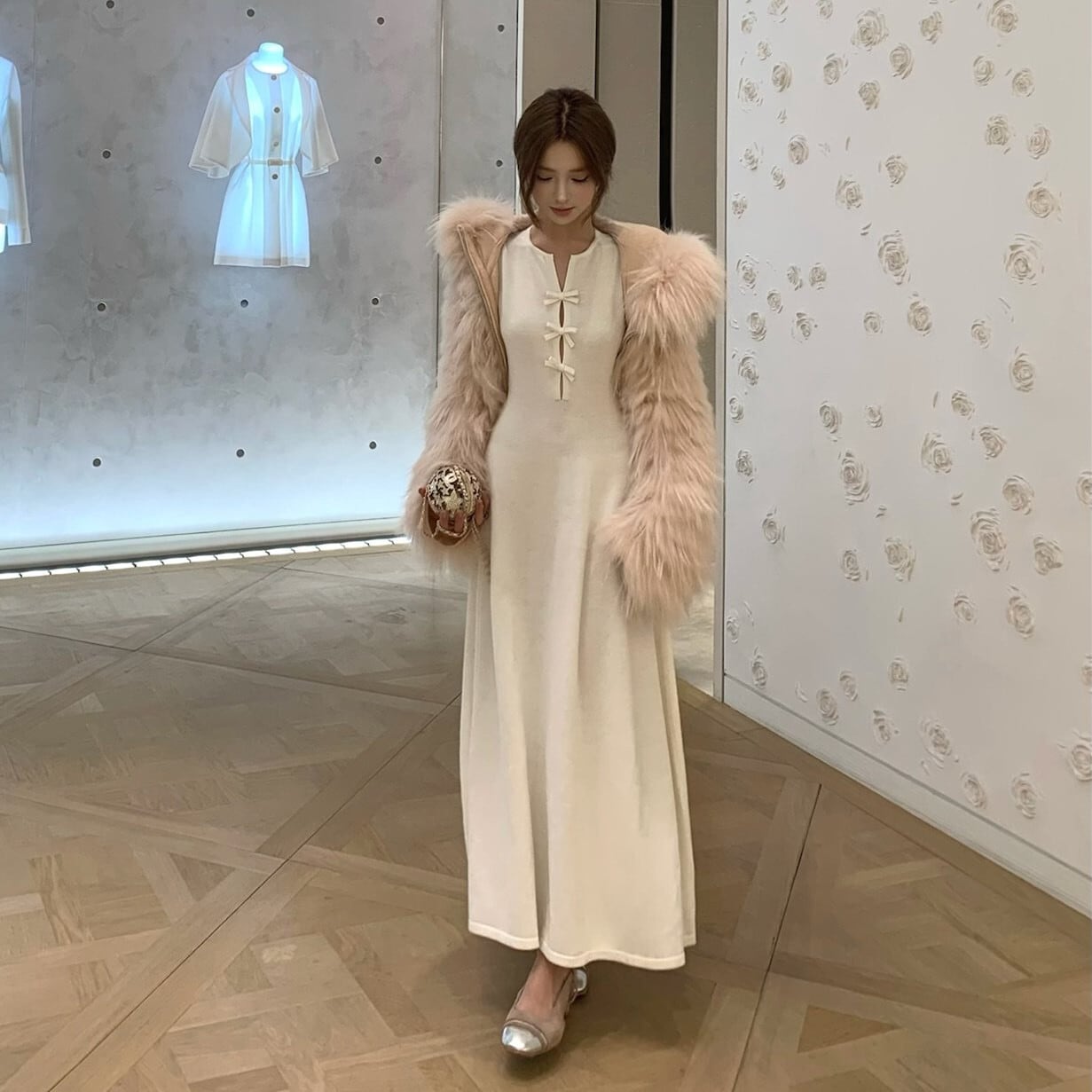 【dress】リボンノースリーブニットワンピース N3516