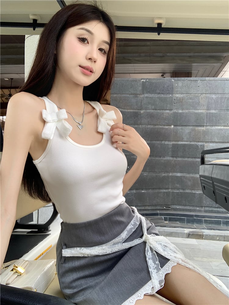 【set】リボンキャミソール+レーススカート２点セットG20413