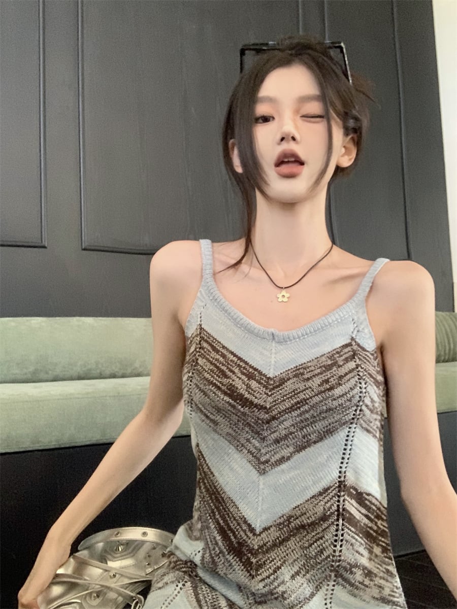 【dress】ストライプ柄ニットキャミワンピース G21561