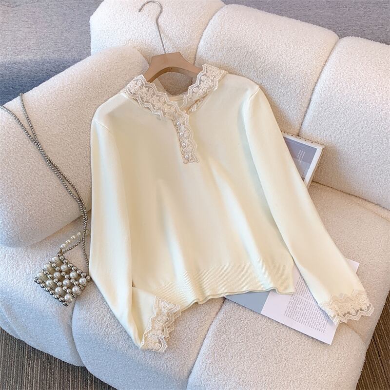 【tops】レース切り替えニットトップス　M28053