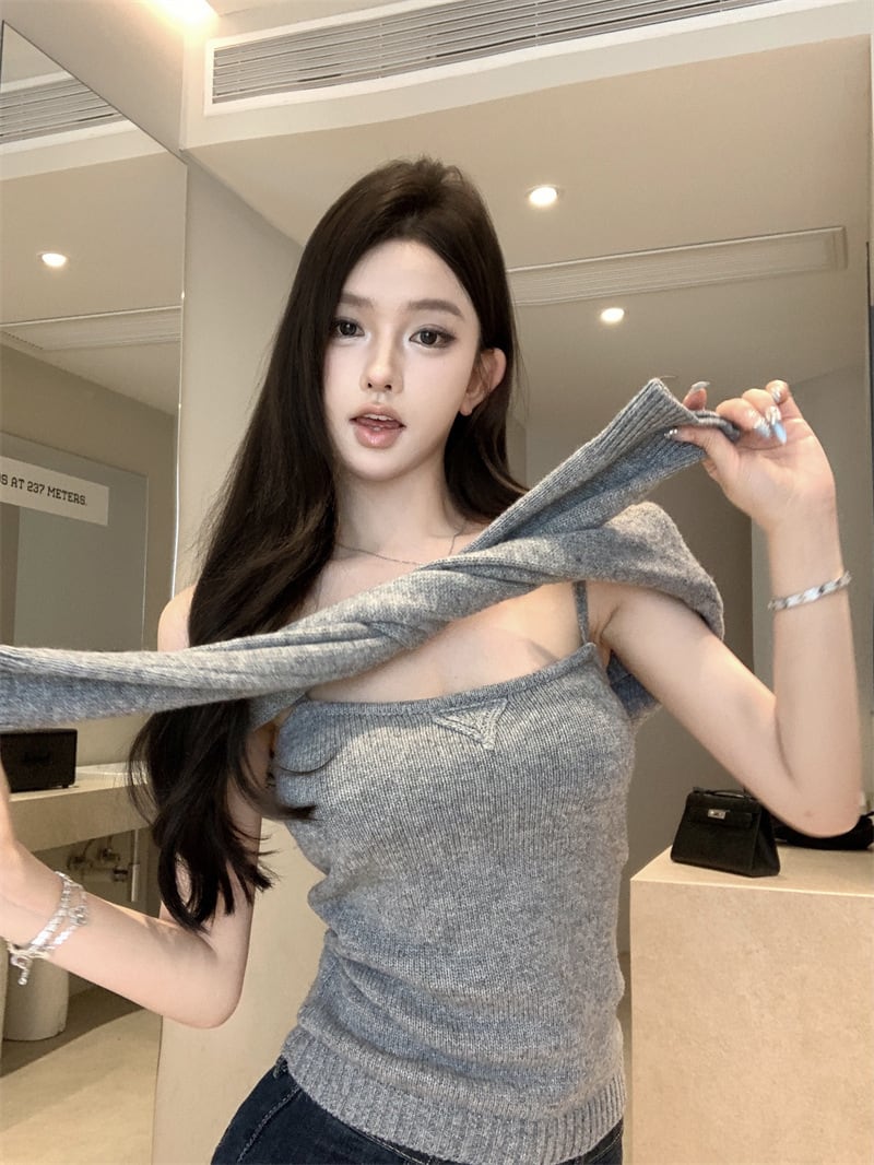 【set】キャミソール×長袖ニットトップスセット　M28546