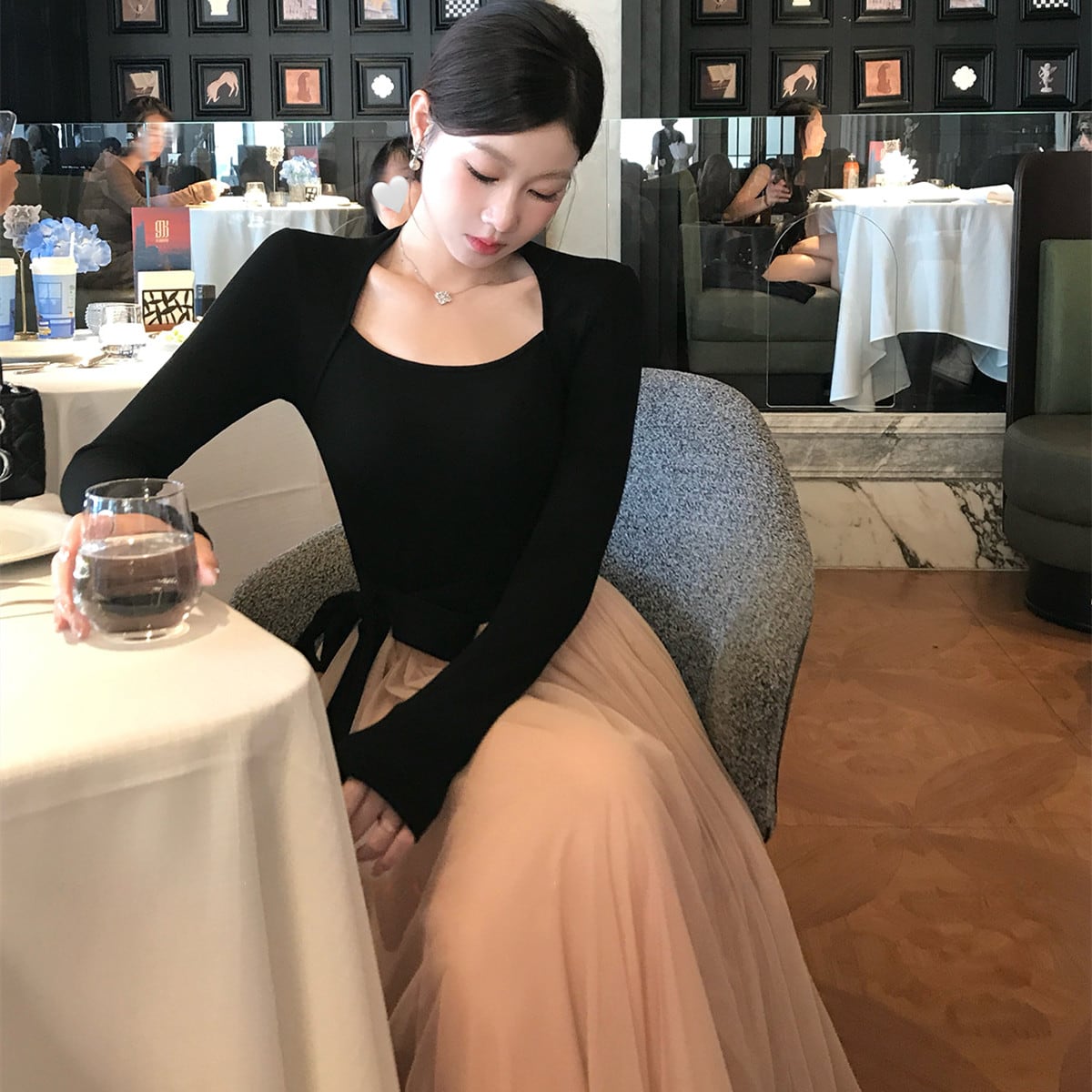 【dress】チュールドッキングロングワンピース　N3439