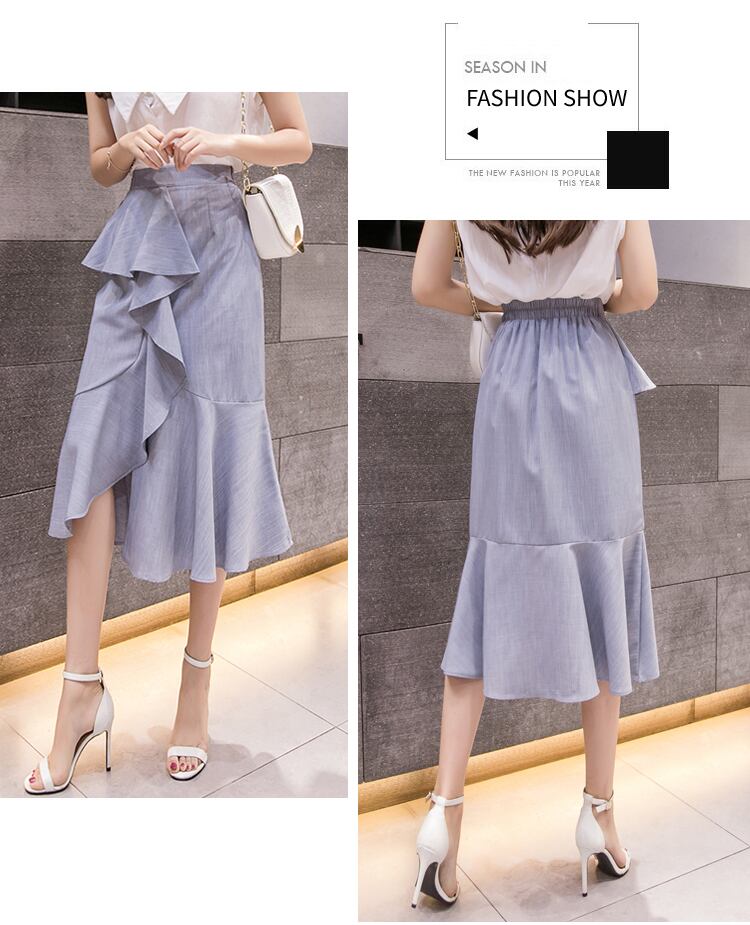 【bottoms】エレガント無地気質満点ファッション不規則フリルフィッシュテールスカート