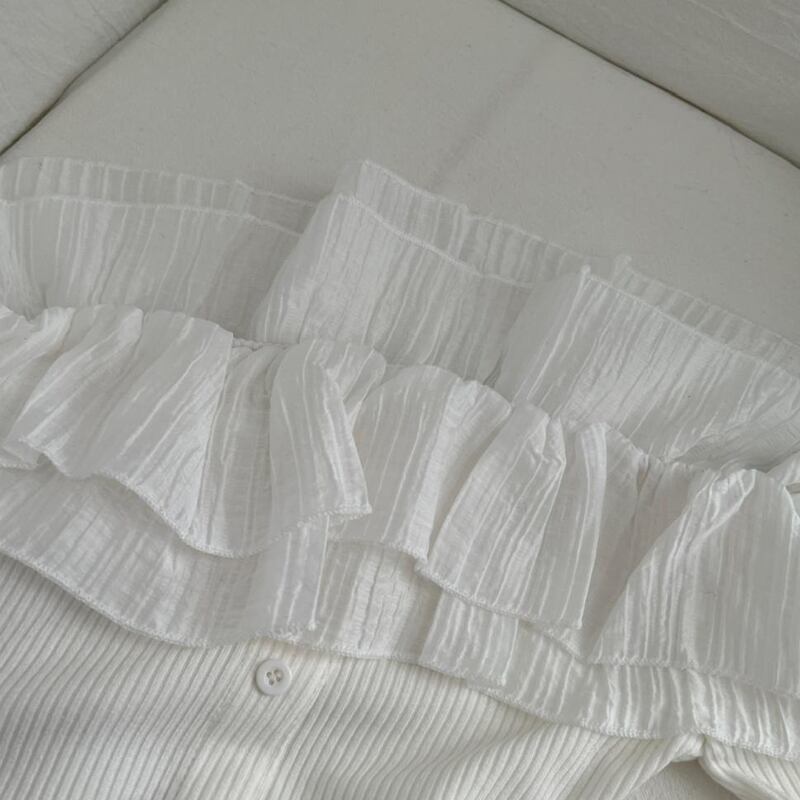 【tops】オフショルダーチュールドッキングニットトップス Q7626