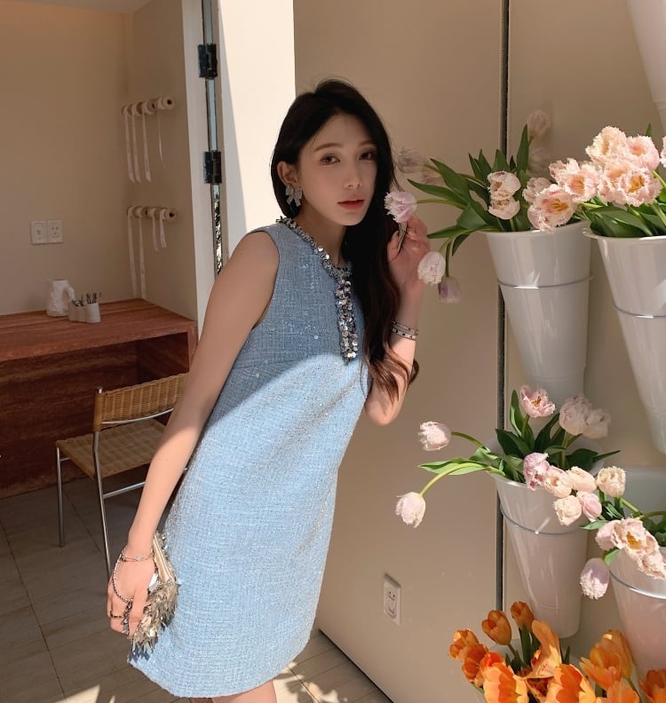 【dress】スパンコール付きツイードワンピース　N2554