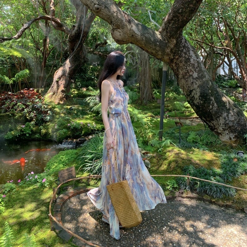 【dress】ホルターネックプリントワンピース　M25157