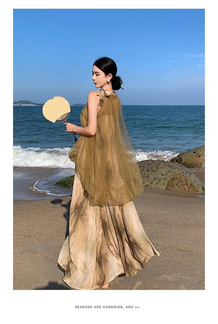 【dress】メッシュ偽二つ切り替えワンピース G20432