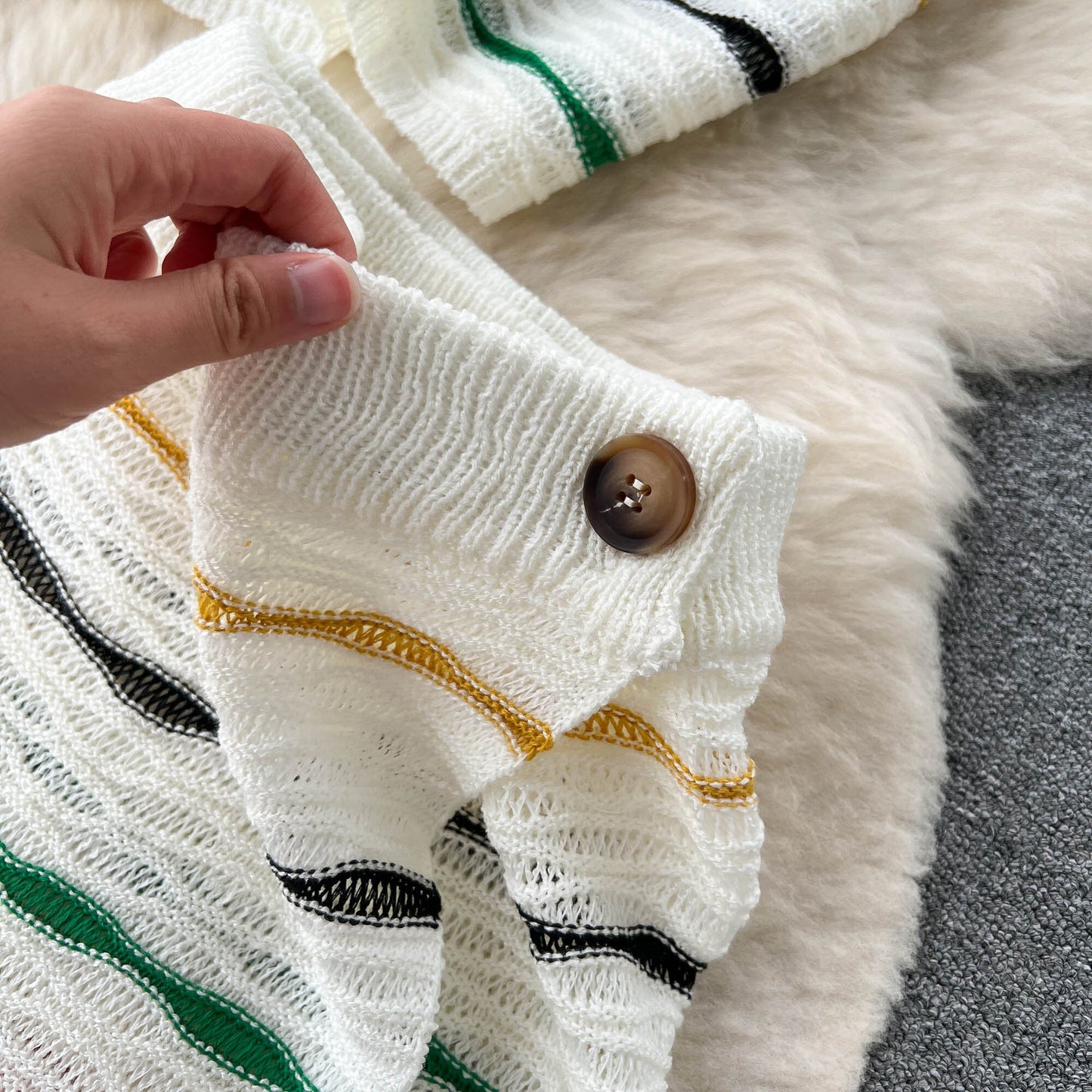 【set】ストライプ柄ニットトップス+スカート２点セットG20661